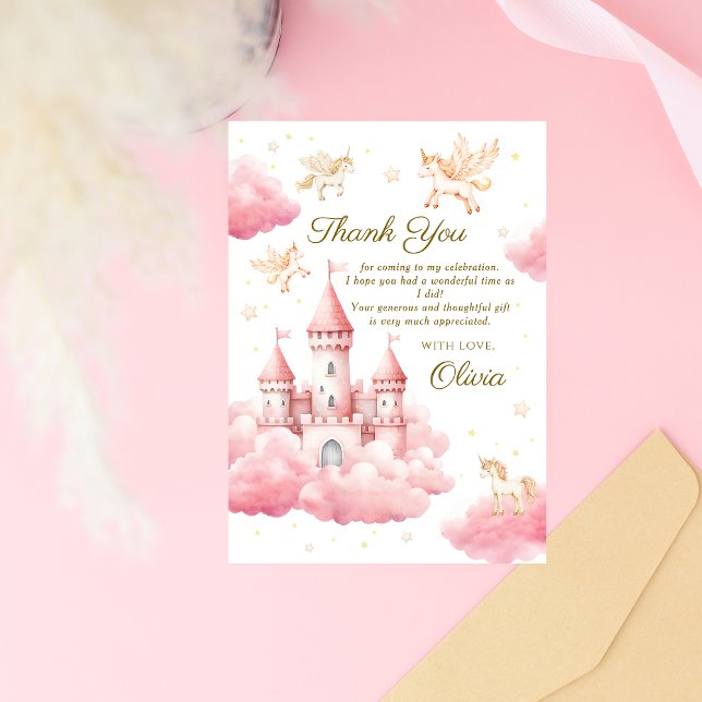 Tarjeta De Agradecimiento Princesa Rosa Magia Niña Gracias (Subido por el creador)