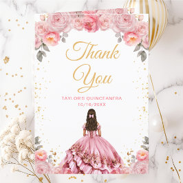 Tarjeta De Agradecimiento Princesa Rosa Rosa Floral Quinceañera