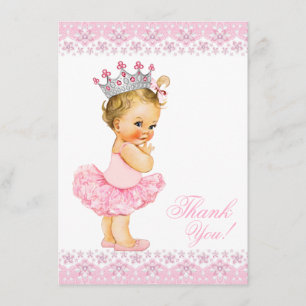 Tarjeta De Agradecimiento Princesa Rosa Tutu Baby Shower Gracias