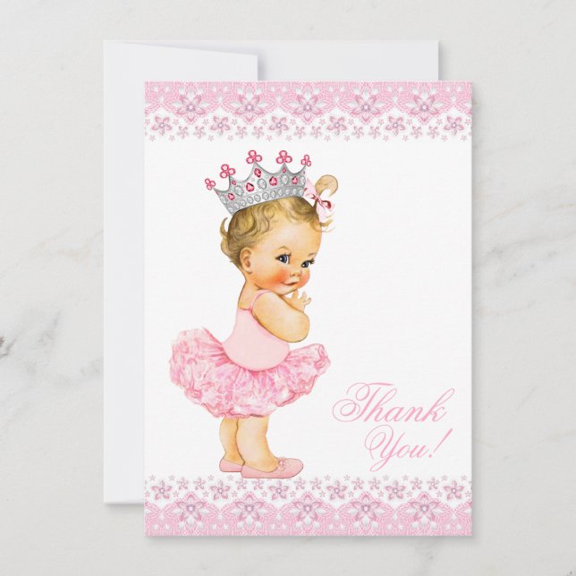 Tarjeta De Agradecimiento Princesa Rosa Tutu Baby Shower Gracias (Anverso)