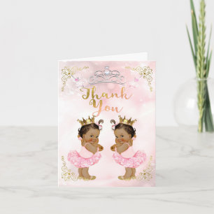 Tarjeta De Agradecimiento Princesa Rosa Vintage Bebé Gemelos Gracias