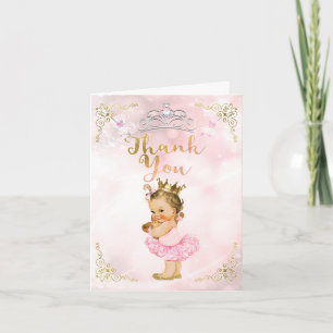 Tarjeta De Agradecimiento Princesa Rosa Vintage Bebé Niña Ligero Gracias