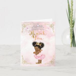Tarjeta De Agradecimiento Princesa Rosa Vintage Niña Bebé Étnica Gracias