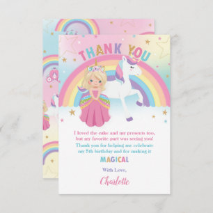 Tarjeta De Agradecimiento Princesa rubia y el arcoiris Unicornio