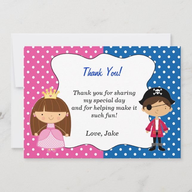 Tarjeta De Agradecimiento Princesa Thank You Card - muchacho del pirata (Anverso)