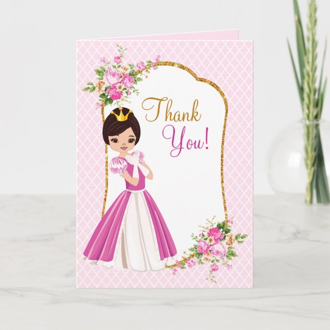 Tarjeta De Agradecimiento Princesa triguena bonita Birthday Thank You Card (Anverso)