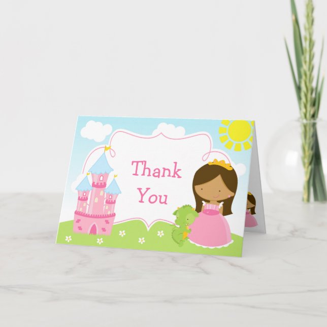 Tarjeta De Agradecimiento Princesa y dragón afroamericanos gracias (Anverso)