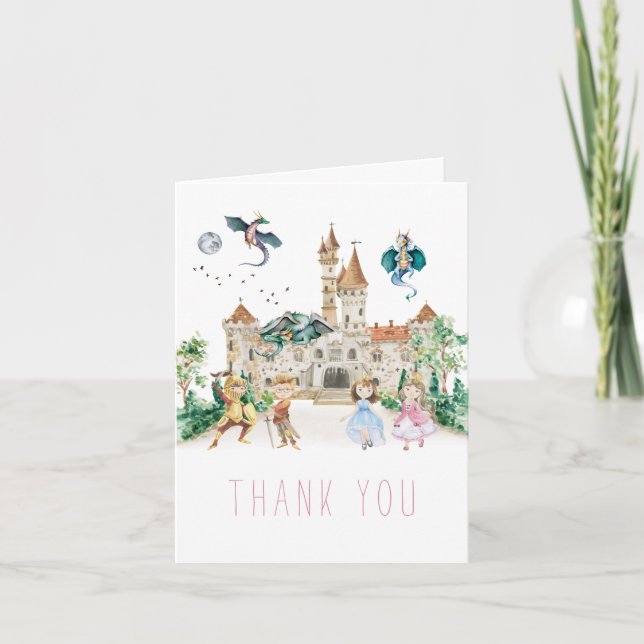 Tarjeta De Agradecimiento Princesas, caballeros y dragones cuento de hadas (Anverso)