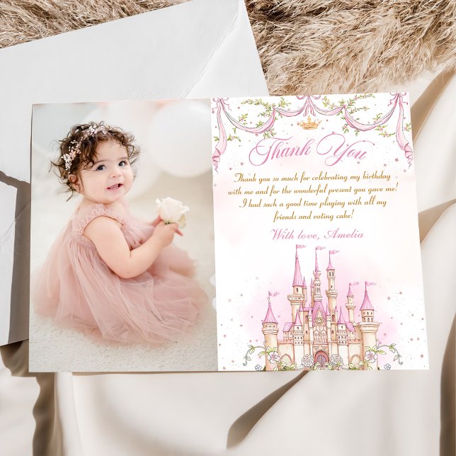 Tarjeta De Agradecimiento Princess Castle Chica Birthday Photo (Subido por el creador)