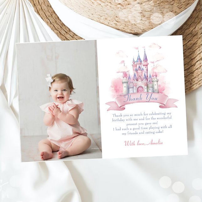 Tarjeta De Agradecimiento Princess Castle Chica Birthday Photo (Subido por el creador)