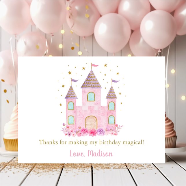 Tarjeta De Agradecimiento Princess Castle Pink Gold Floral Birday (Subido por el creador)
