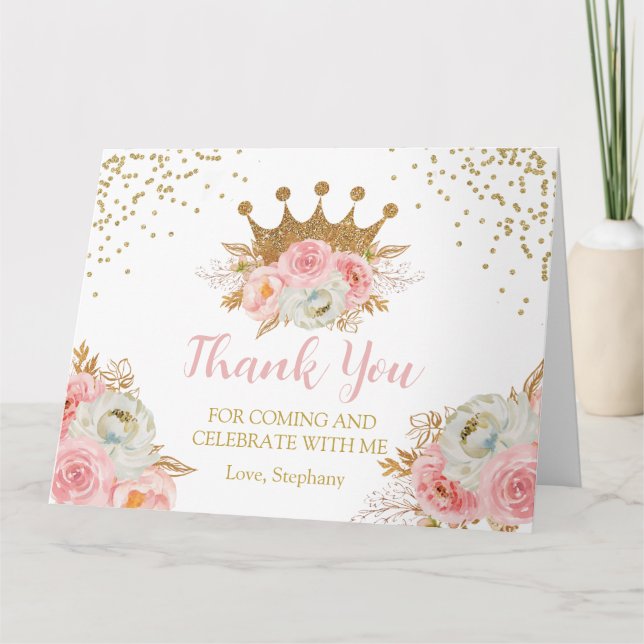 Tarjeta De Agradecimiento Princess Floral Pink & Gold  Thank you card (Anverso)