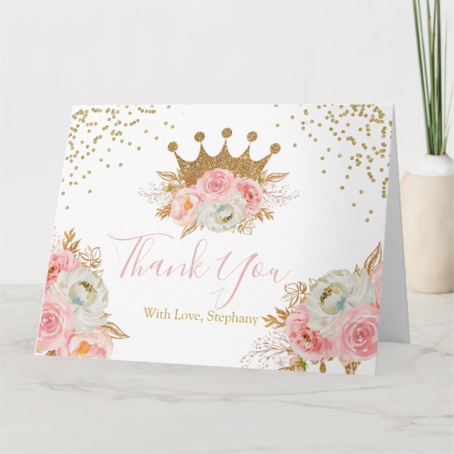 Tarjeta De Agradecimiento Princess Floral Pink & Gold  Thank you card (Anverso)