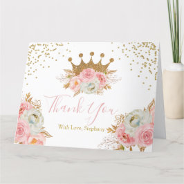 Tarjeta De Agradecimiento Princess Floral Pink & Gold Thank you card
