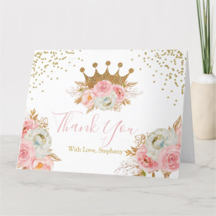 Tarjeta De Agradecimiento Princess Floral Pink & Gold Thank you card