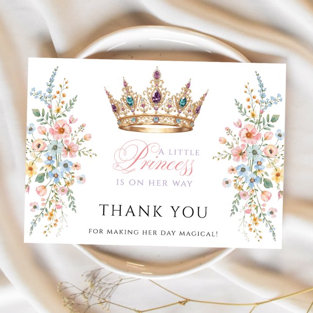 Tarjeta De Agradecimiento Princess Gold Crown Floral Baby Shower Thank  you (Subido por el creador)