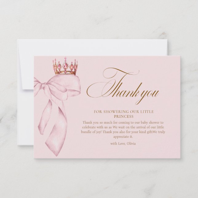 Tarjeta De Agradecimiento Princess Gold Pink Girl Baby Shower (Anverso)