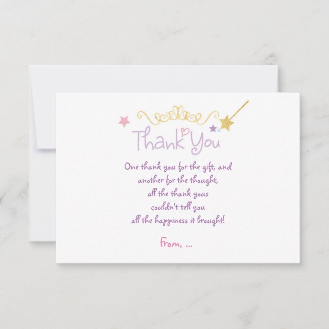 Tarjeta De Agradecimiento PRINCESS Personalizado fiesta de cumpleaños GRACIA (Anverso)