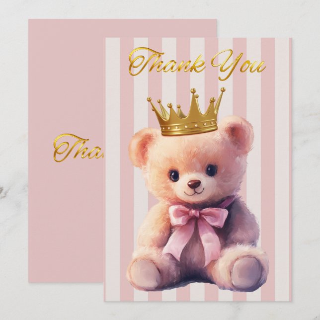 Tarjeta De Agradecimiento Princess Teddy Bear (Anverso / Reverso)