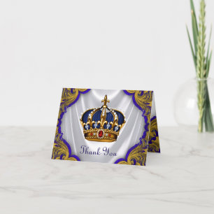 Tarjeta De Agradecimiento Príncipe azul rey Crown Thank You del oro