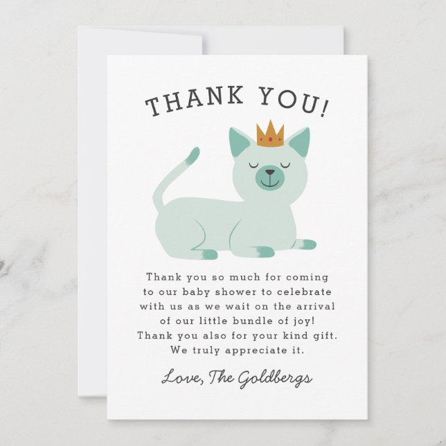 Tarjeta De Agradecimiento Príncipe Cat Royal Baby Shower (Anverso)
