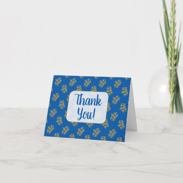 Tarjeta De Agradecimiento Príncipe Real Gracias Cartas Azul Oro (Anverso)