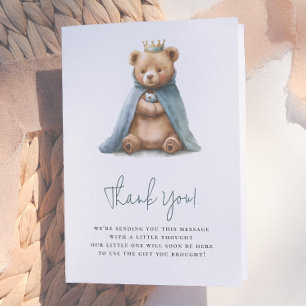 Tarjeta De Agradecimiento Príncipe Real Oso de Peluche Niño Baby Shower