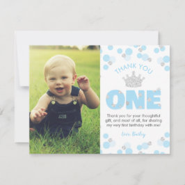 Tarjeta De Agradecimiento Principito Primer cumpleaños Luz Azul Plata