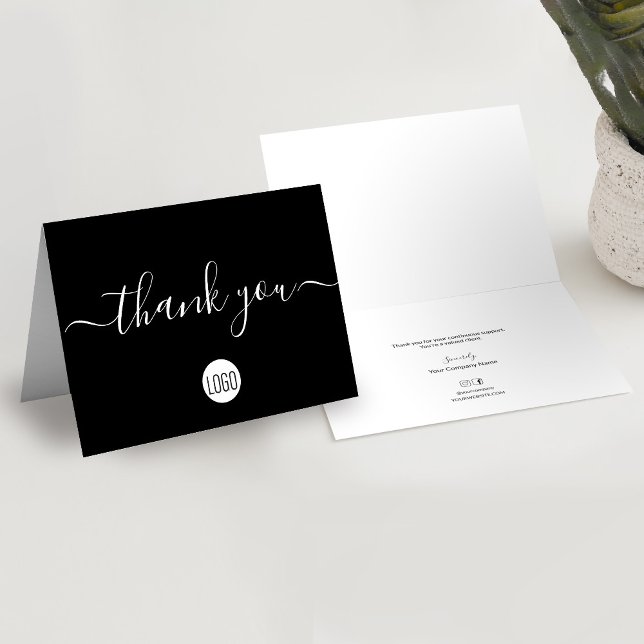 Tarjeta De Agradecimiento Profesional de Apreciación del Cliente de Personal (Black White, simple, custom logo, business thank you folded card.)