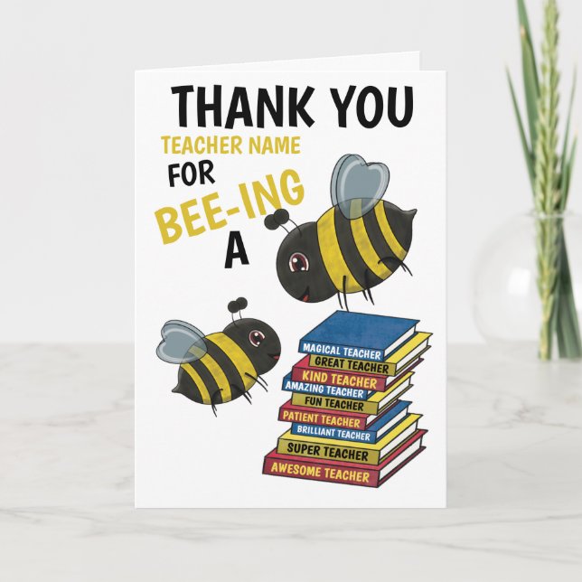 Tarjeta De Agradecimiento Profesor asombroso con tema de abejas (Anverso)