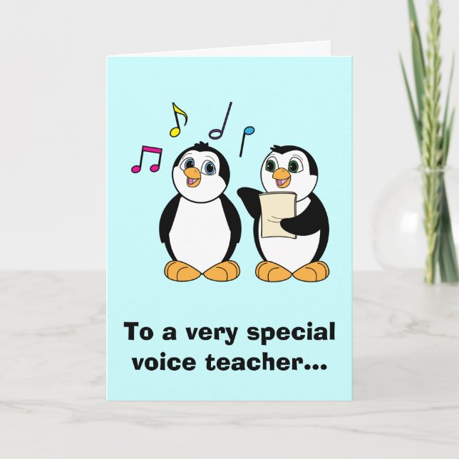 Tarjeta De Agradecimiento Profesor de voz gracias por cantar pingüinos (Anverso)