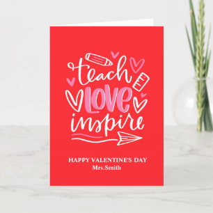 Tarjeta De Agradecimiento Profesor El día de San Valentín Enseñar amor Inspi