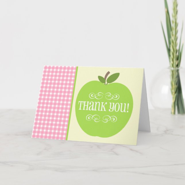 Tarjeta De Agradecimiento Profesor Gracias a Green Apple Pink Gingham (Anverso)