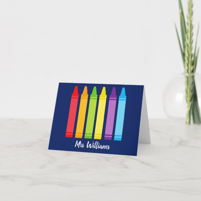 Tarjeta De Agradecimiento Profesora de la Escuela Primaria Cute Crayon Perso (Anverso)