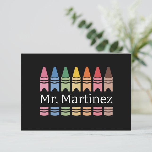 Tarjeta De Agradecimiento Profesora personalizada de Crayon Nombre Cute Back (Anverso de pie)
