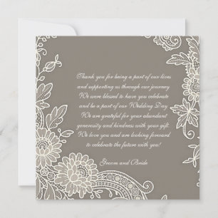 Tarjeta De Agradecimiento Profundo Khaki Gray w/Floral Scroll Boda Gracias 