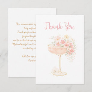 Tarjeta De Agradecimiento Prosecco Romántico y Pétalos Despedida de Soltera