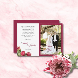 Tarjeta De Agradecimiento Protea Rosa Botánica Floral Borgoña Foto Gracias