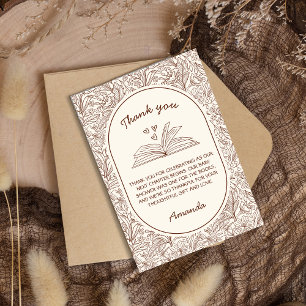 Tarjeta De Agradecimiento Próximo Capítulo Libro Floral Marrón Despedida de 