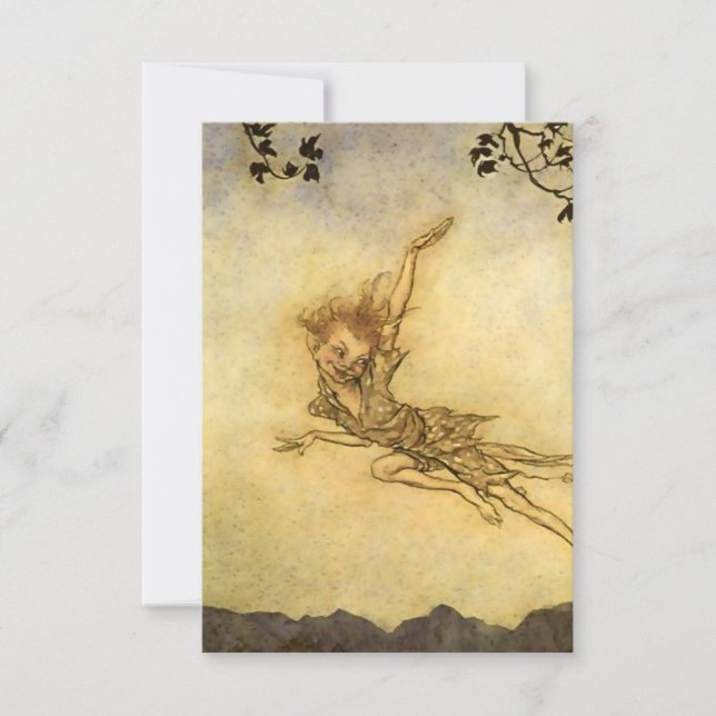 Tarjeta De Agradecimiento "Puck Flew Through the Air" por Arthur Rackham (Anverso)