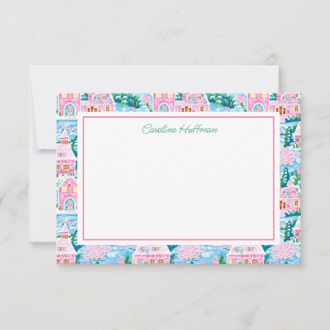 Tarjeta De Agradecimiento Pueblo de Navidades rosados adormidera personaliza (Anverso)