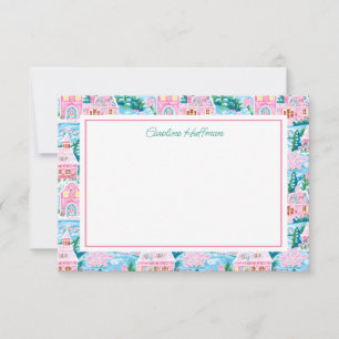 Tarjeta De Agradecimiento Pueblo de Navidades rosados adormidera personaliza