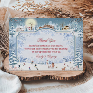 Tarjeta De Agradecimiento Pueblo iluminado por la luna celebra el invierno