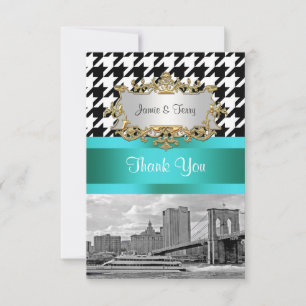 Tarjeta De Agradecimiento Puente de Brooklyn Blk Wht Houndstooth 2 Gracias