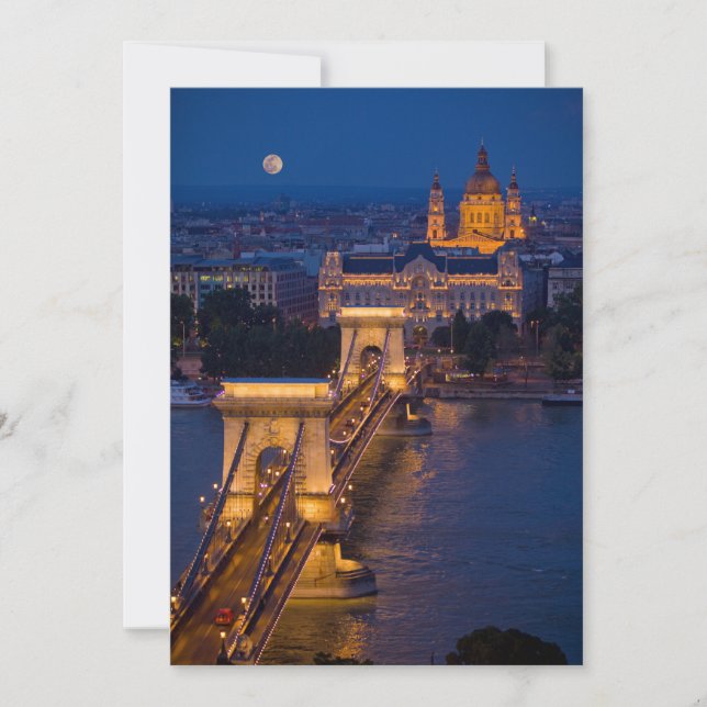 Tarjeta De Agradecimiento Puente de cadena y luna llena en la noche (Anverso)