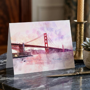 Tarjeta De Agradecimiento Puente Golden Gate Acuarela al Atardecer