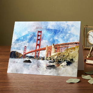 Tarjeta De Agradecimiento Puente Golden Gate acuarela en San Francisco