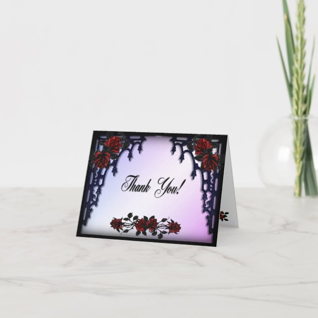 Tarjeta De Agradecimiento Puerta de hierro de boda gótica Rosa Roja Púrpura (Anverso)