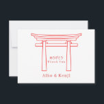 Tarjeta De Agradecimiento Puerta Torii Bilingüe Japonés Inglés Boda<br><div class="desc">Expresa tu gratitud con refinada elegancia utilizando esta Tarjeta de Agradecimiento de Boda Bilingüe Japonés-Inglés, diseñada en un estilo minimalista limpio con detalles culturales significativos. Con una delicada ilustración de arte lineal de una puerta torii, este diseño simboliza la transición, la armonía y los nuevos comienzos, lo que lo convierte...</div>