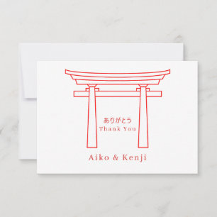 Tarjeta De Agradecimiento Puerta Torii Bilingüe Japonés Inglés Boda